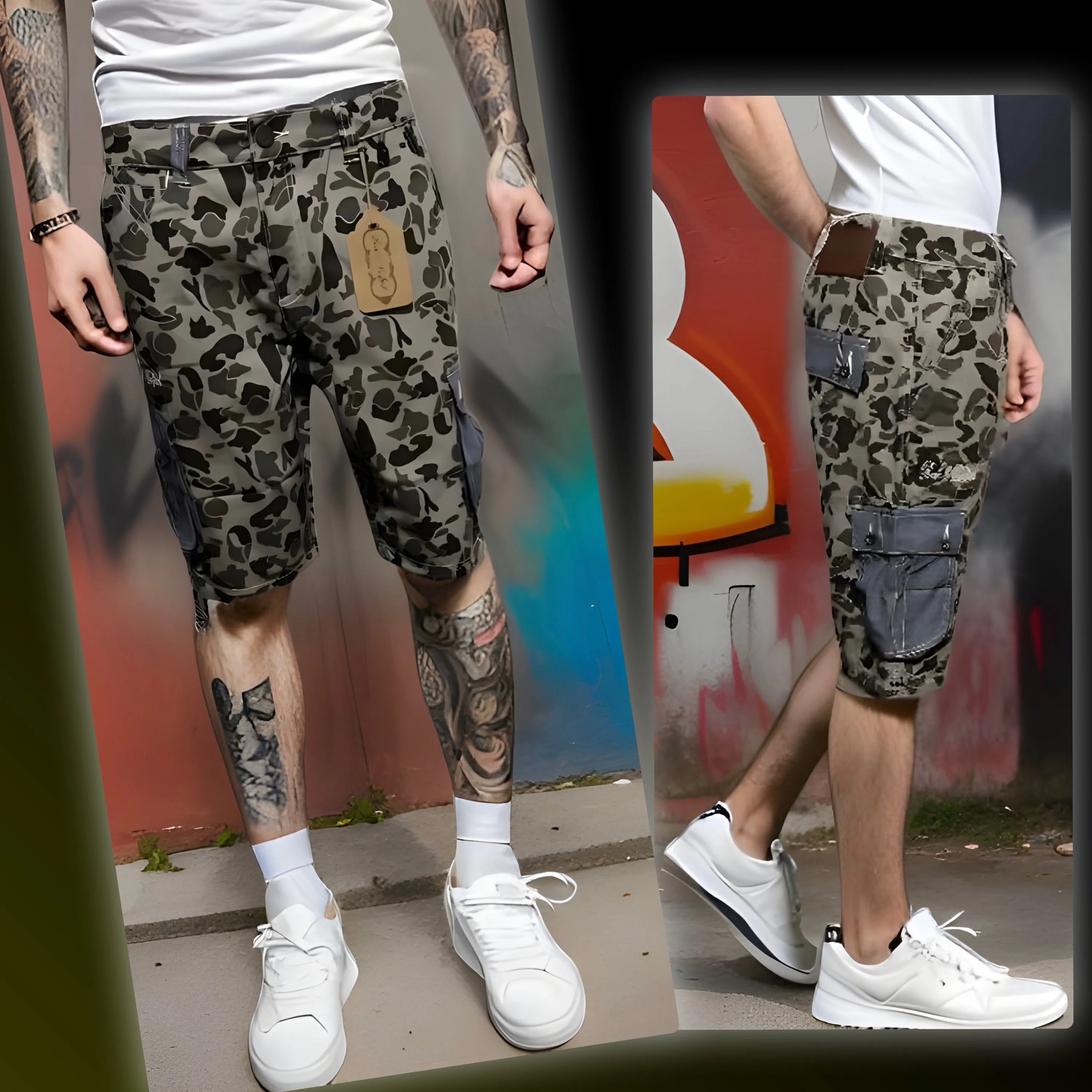 ^ROCK & REVIVAL^ CAMOUFLAGE COTTON CARGO SHORTS