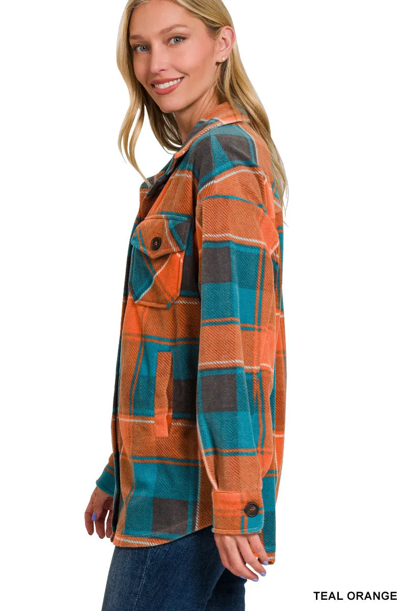 Roni Polar Fleece Plaid Shacket with Pockets