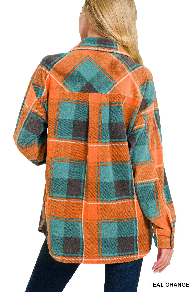 Roni Polar Fleece Plaid Shacket with Pockets