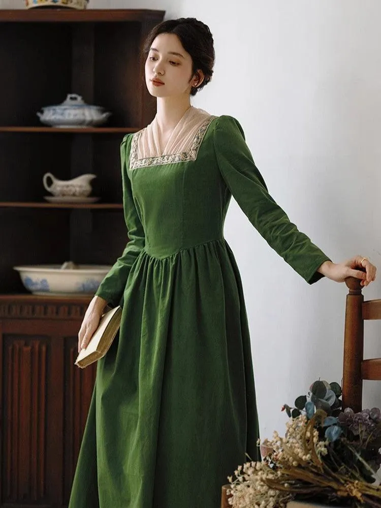 Royalcore Square Collar Green Dress