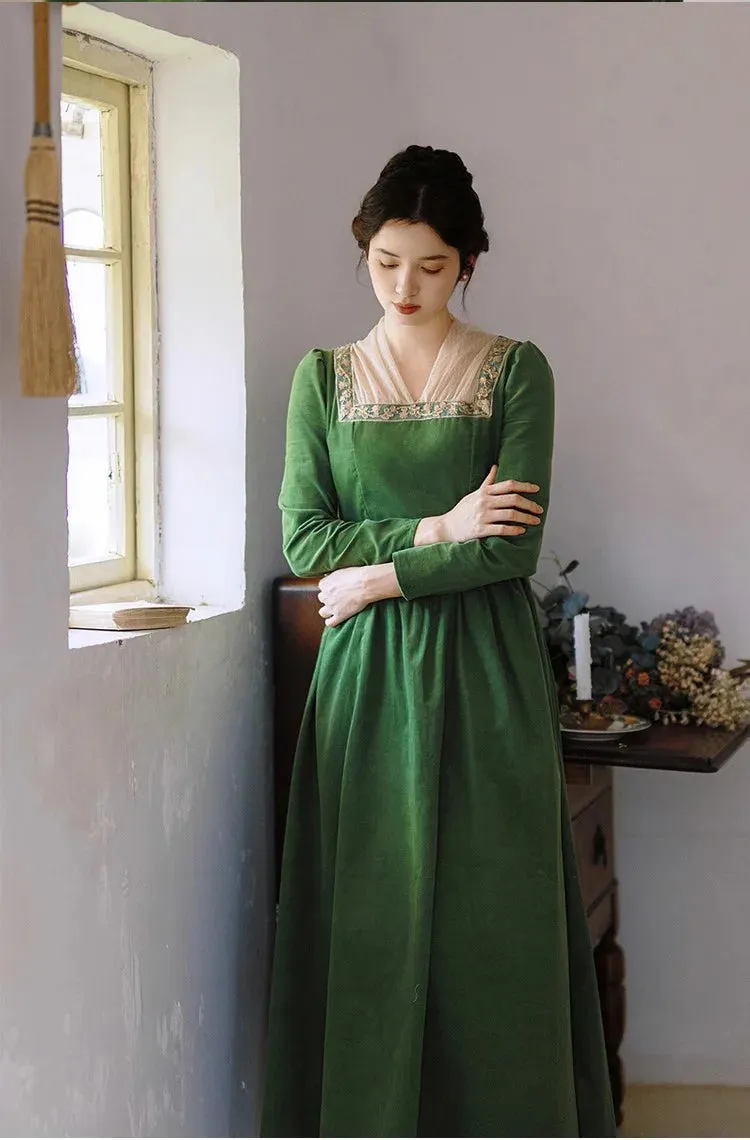 Royalcore Square Collar Green Dress