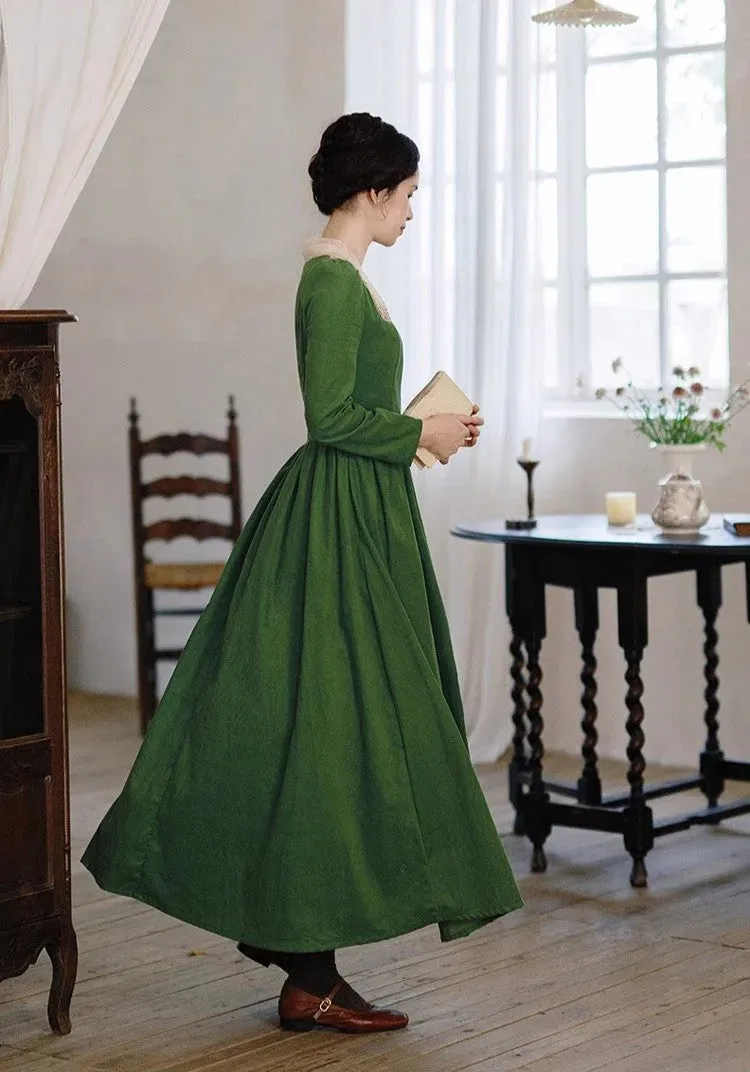 Royalcore Square Collar Green Dress