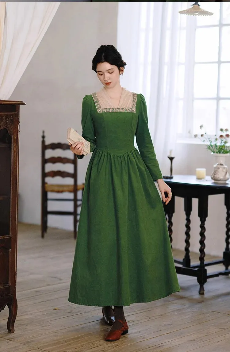 Royalcore Square Collar Green Dress