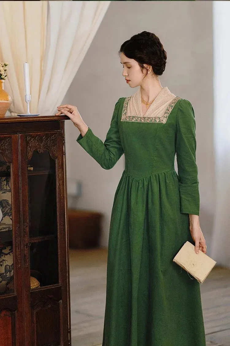 Royalcore Square Collar Green Dress