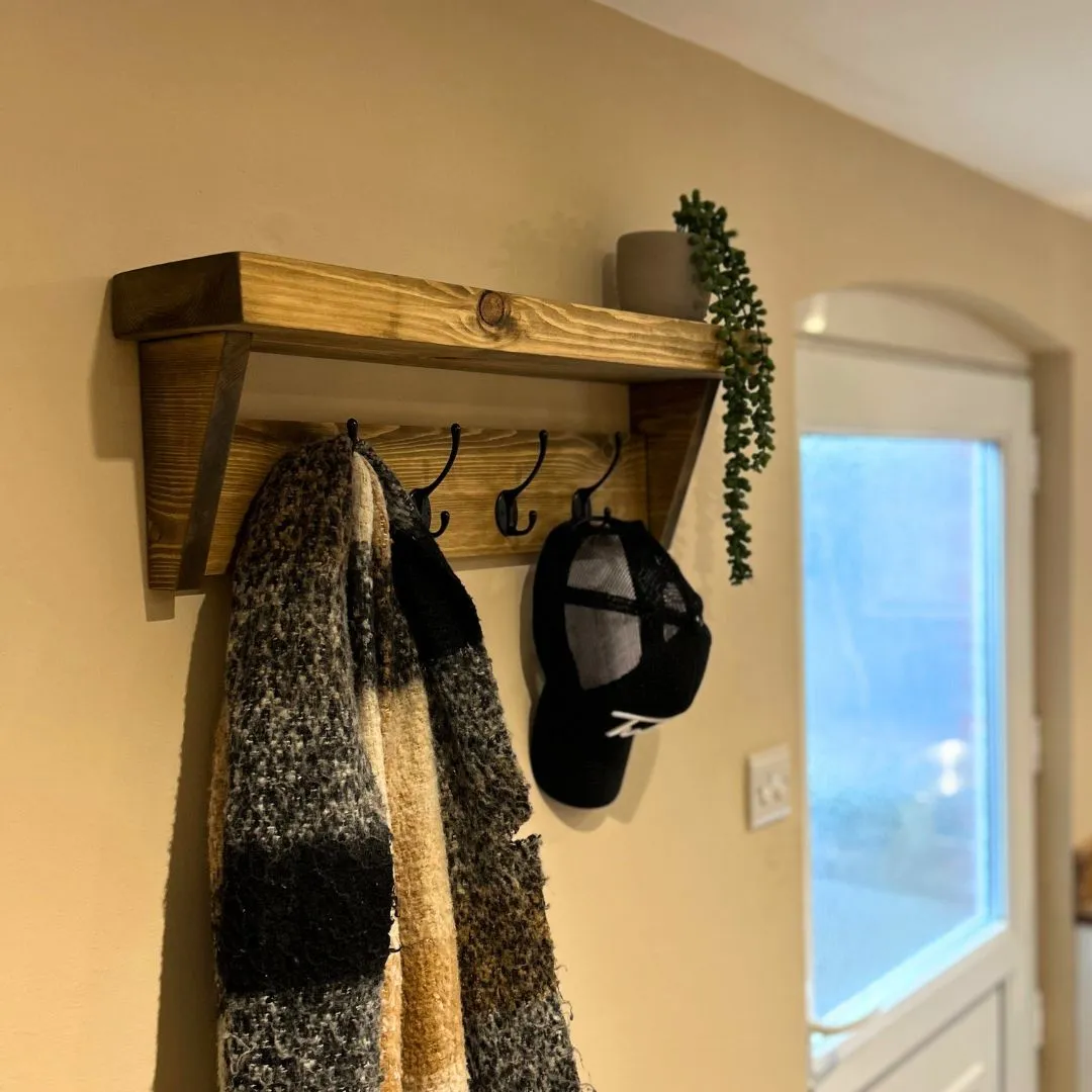 Rustic Canopy Coat hook shelf - Black coat hooks