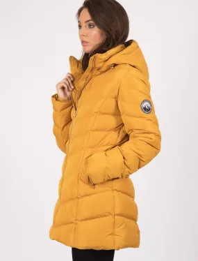 Safflower Longline Quilted Puffer Coat In Old Gold - Tokyo Laundry