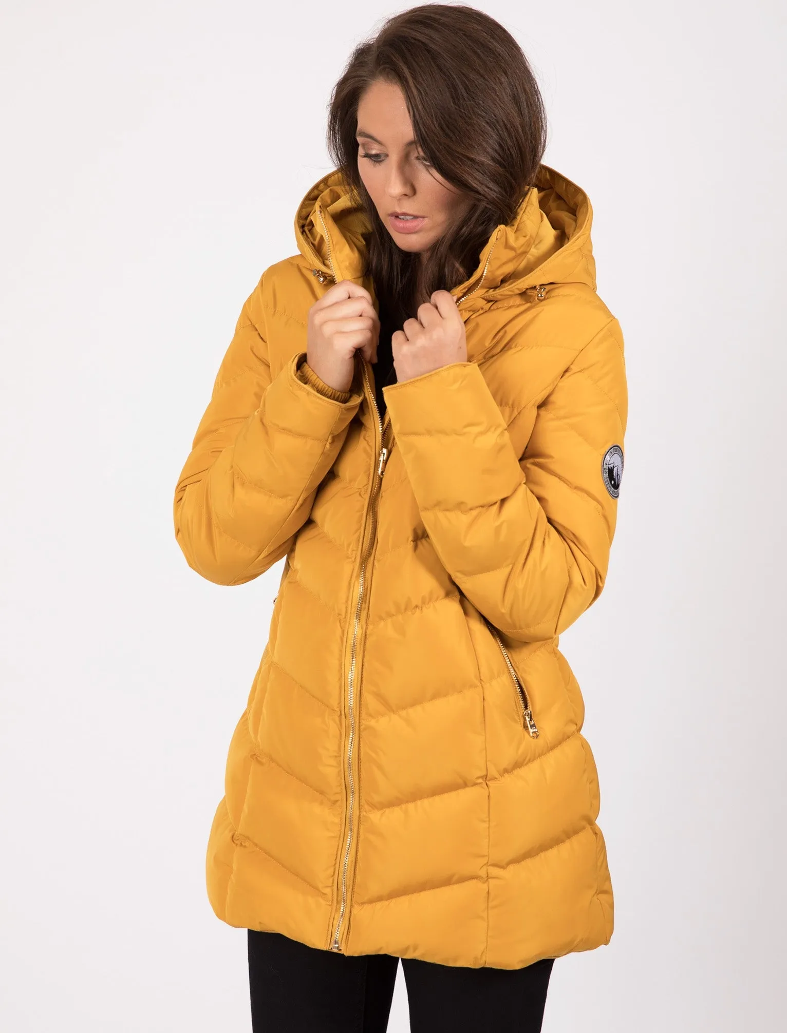 Safflower Longline Quilted Puffer Coat In Old Gold - Tokyo Laundry