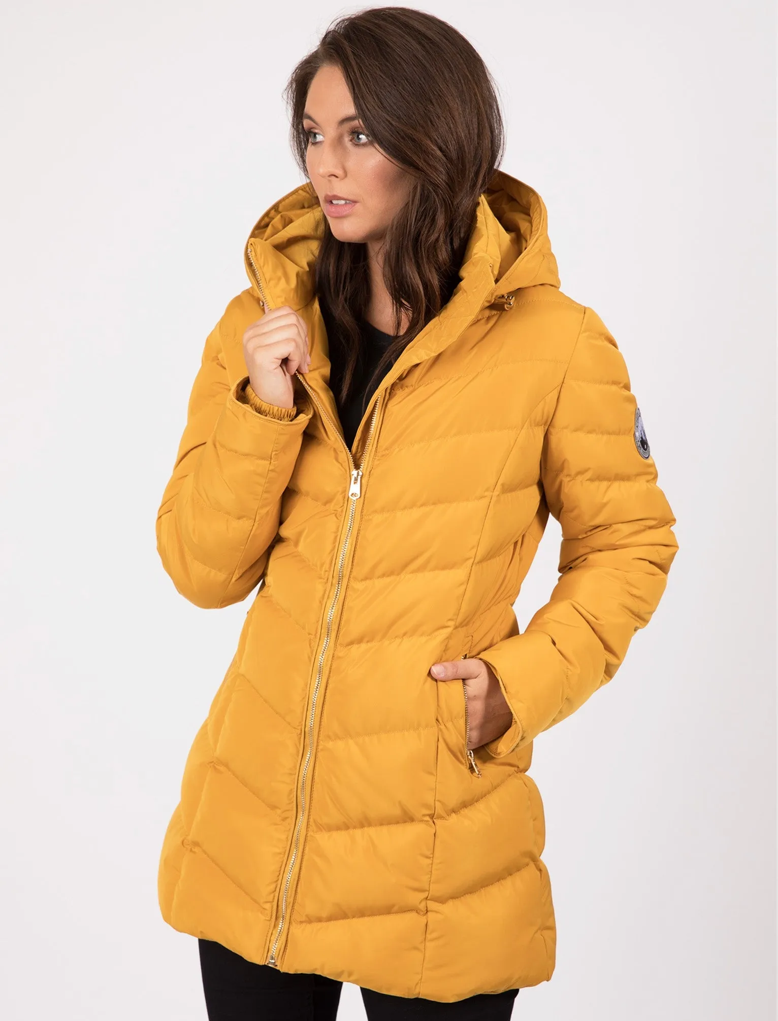 Safflower Longline Quilted Puffer Coat In Old Gold - Tokyo Laundry