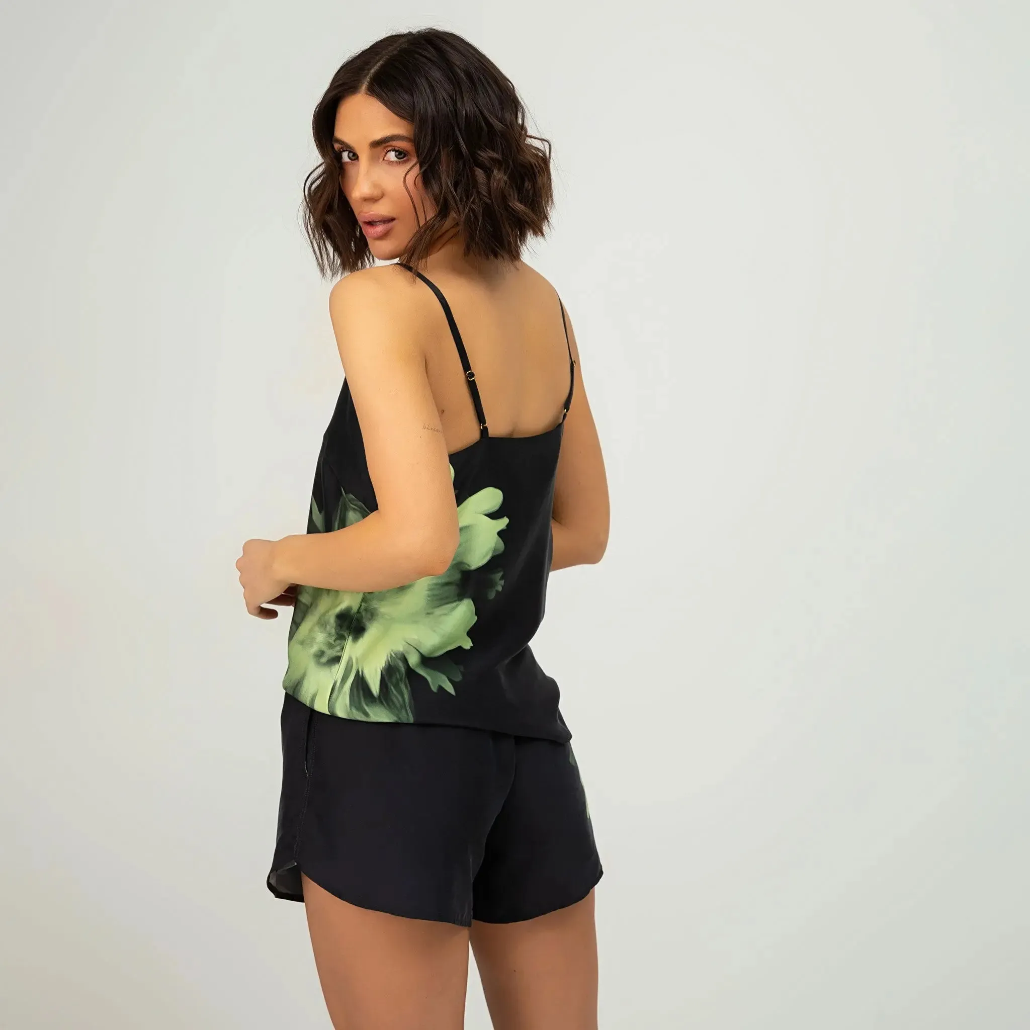 Silk Dreamscape Black Flower Camisole