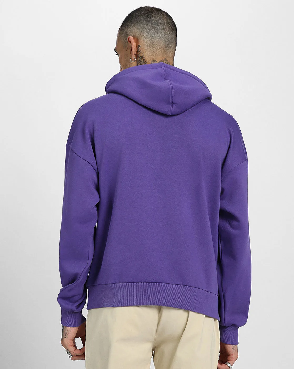 Smile Purple Oversized Pocket Graphic Printed Hoodie