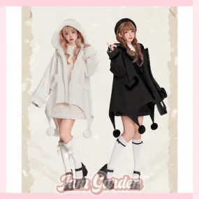 Snow Country Girl Fur Collar Hooded Cute Fur Ball Cape Loose Woolen Coat