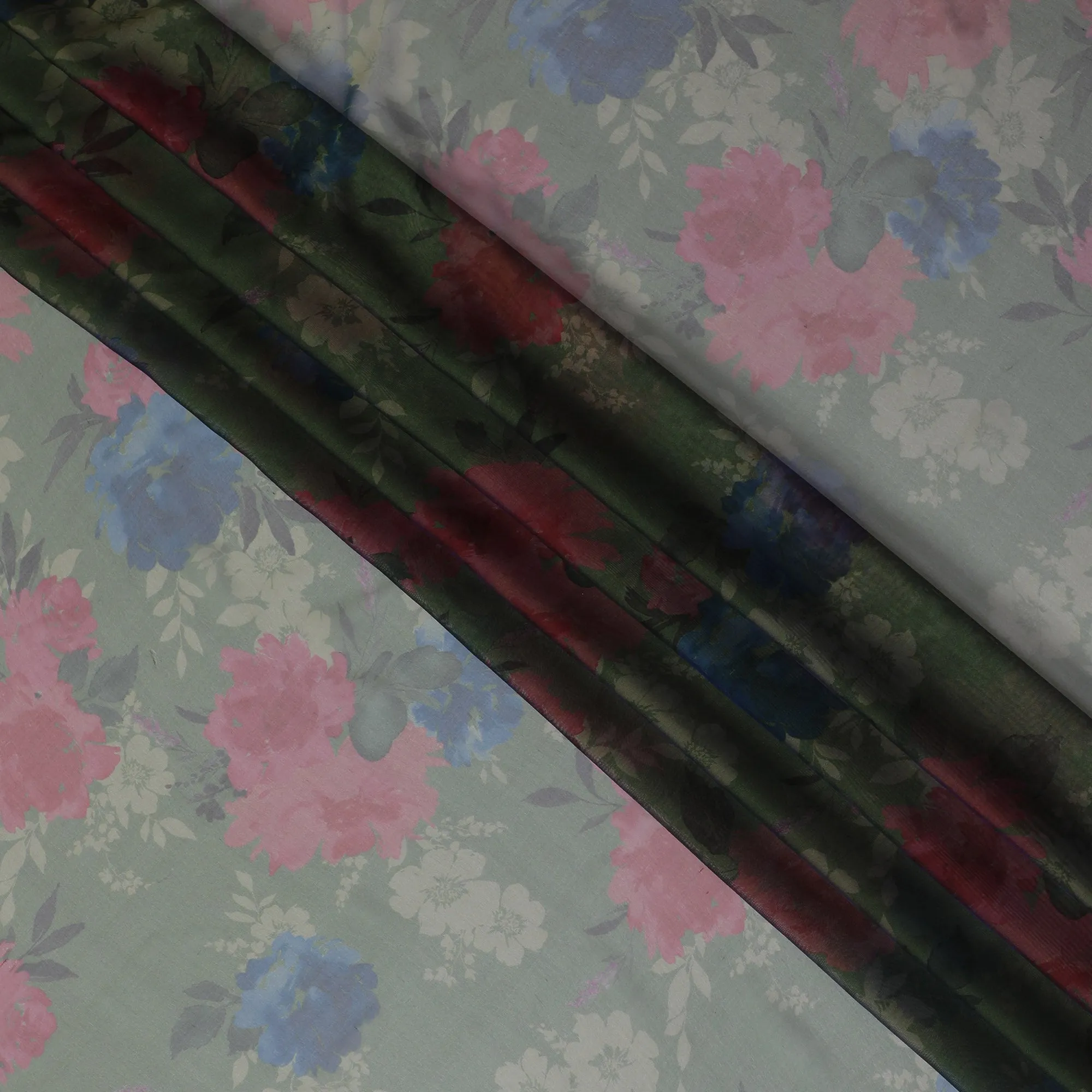 Soft Pink and Blue Floral Pure Silk Chiffon Fabric, 110 cms, South Korea-D19884