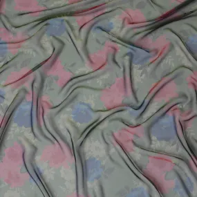 Soft Pink and Blue Floral Pure Silk Chiffon Fabric, 110 cms, South Korea-D19884