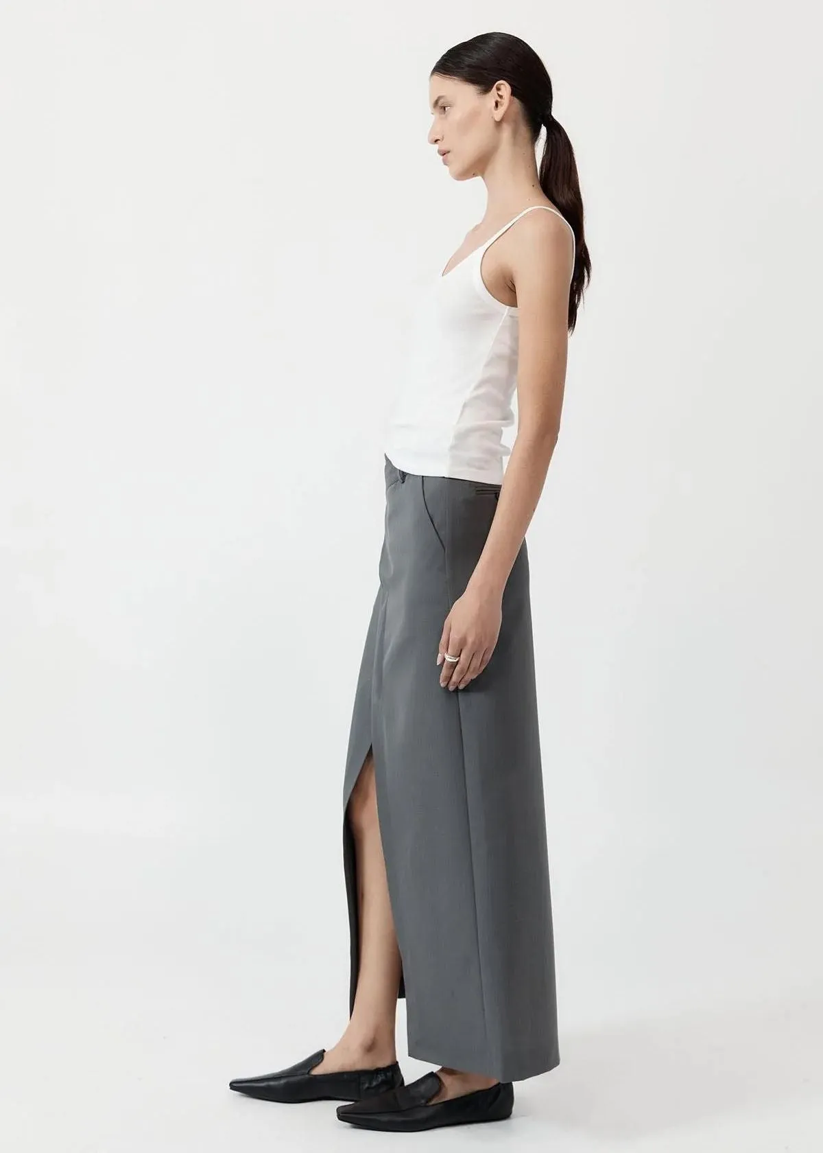 ST. AGNI Deconstructed Waist Maxi Skirt - Pewter Grey