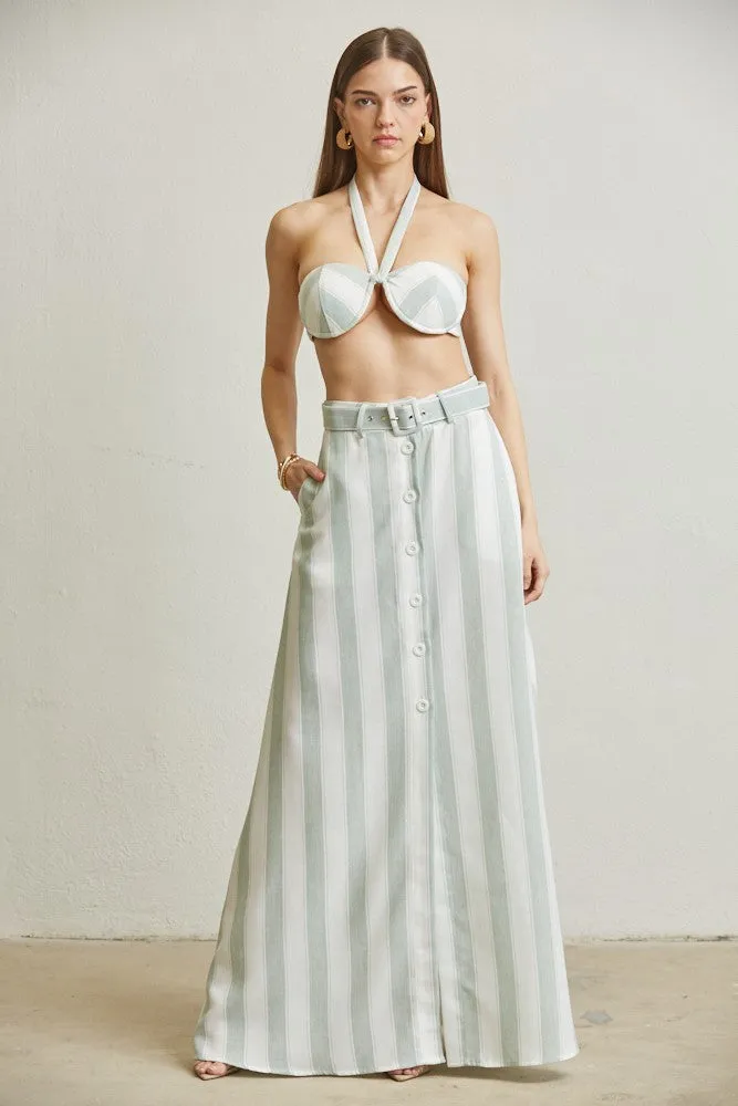 St. Tropez STRIPED LINEN-LOOK HALTER SKIRT 2-PC SET