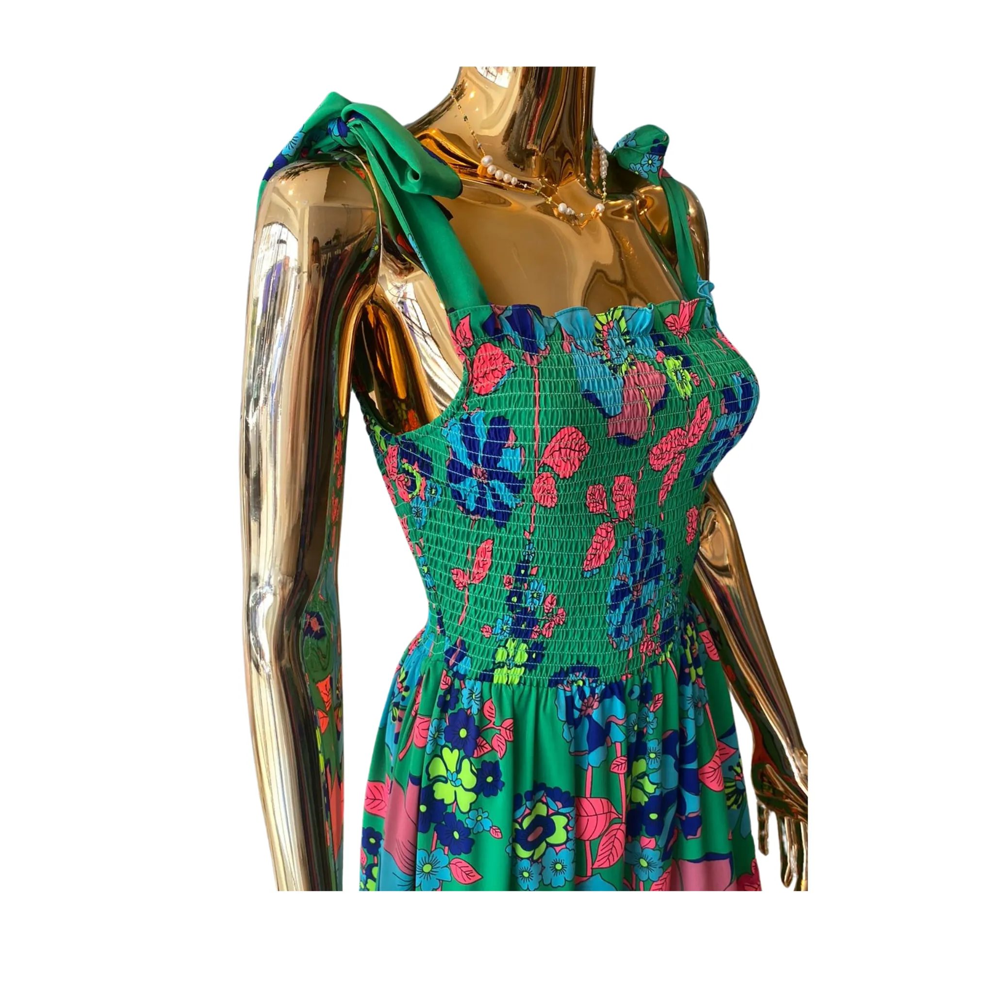 Stardust Clary Dress-Dark Green Flower