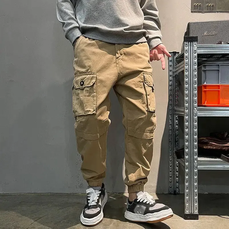 Streetwear Loose Tactical Cargo Pants - Japanese Khaki Jogging Pants