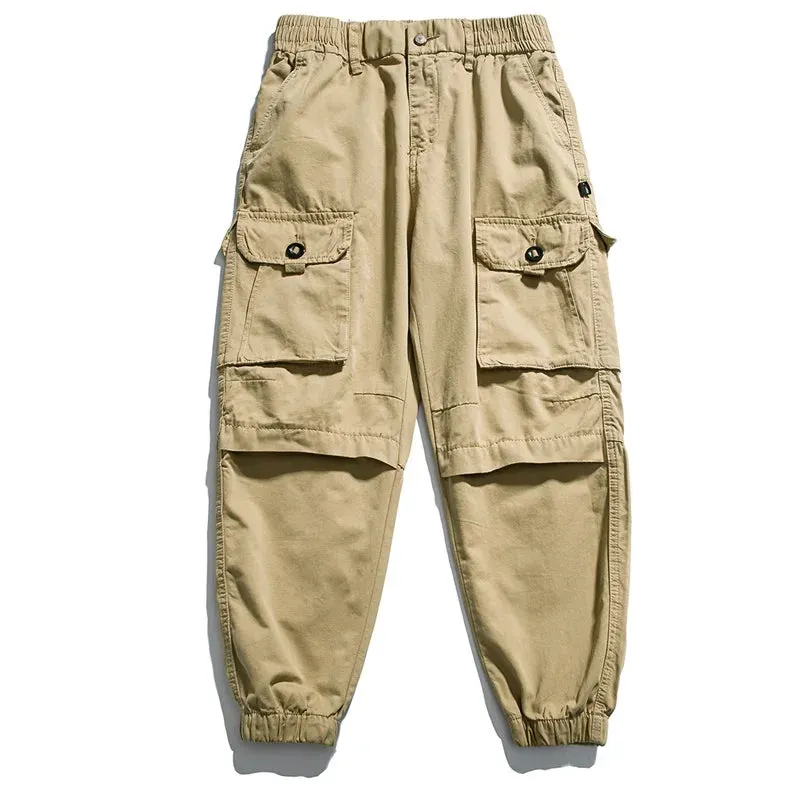 Streetwear Loose Tactical Cargo Pants - Japanese Khaki Jogging Pants