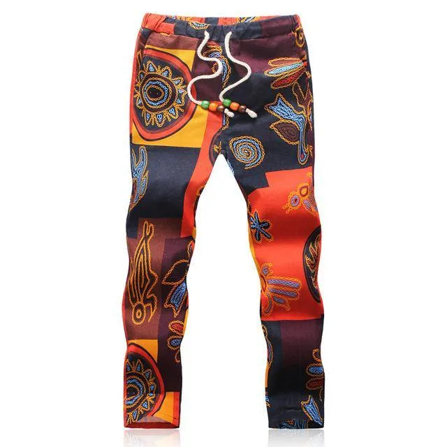 Summer Designer Linen Pants Men Printing Casual Jogger Pants Boys