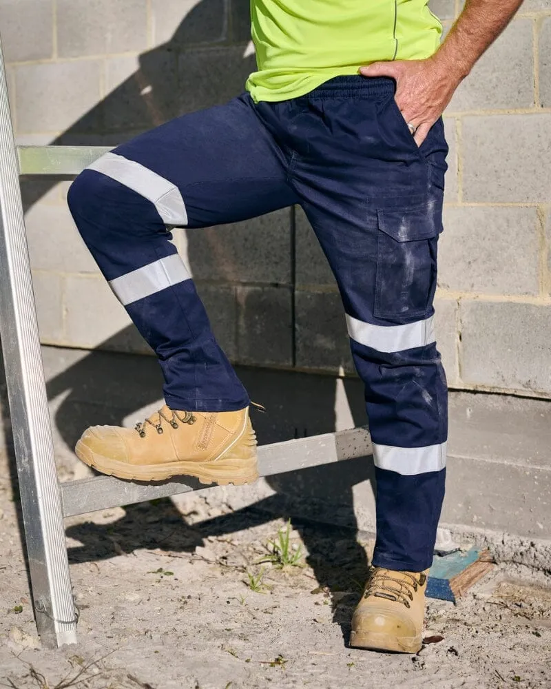 Taped Biomotion Stretch Cotton Drill Elastic Waist Cargo Work Pant - Navy