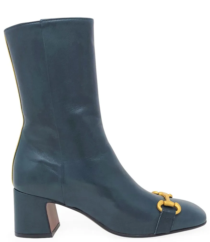 Teal Leather Back Stripe Boot