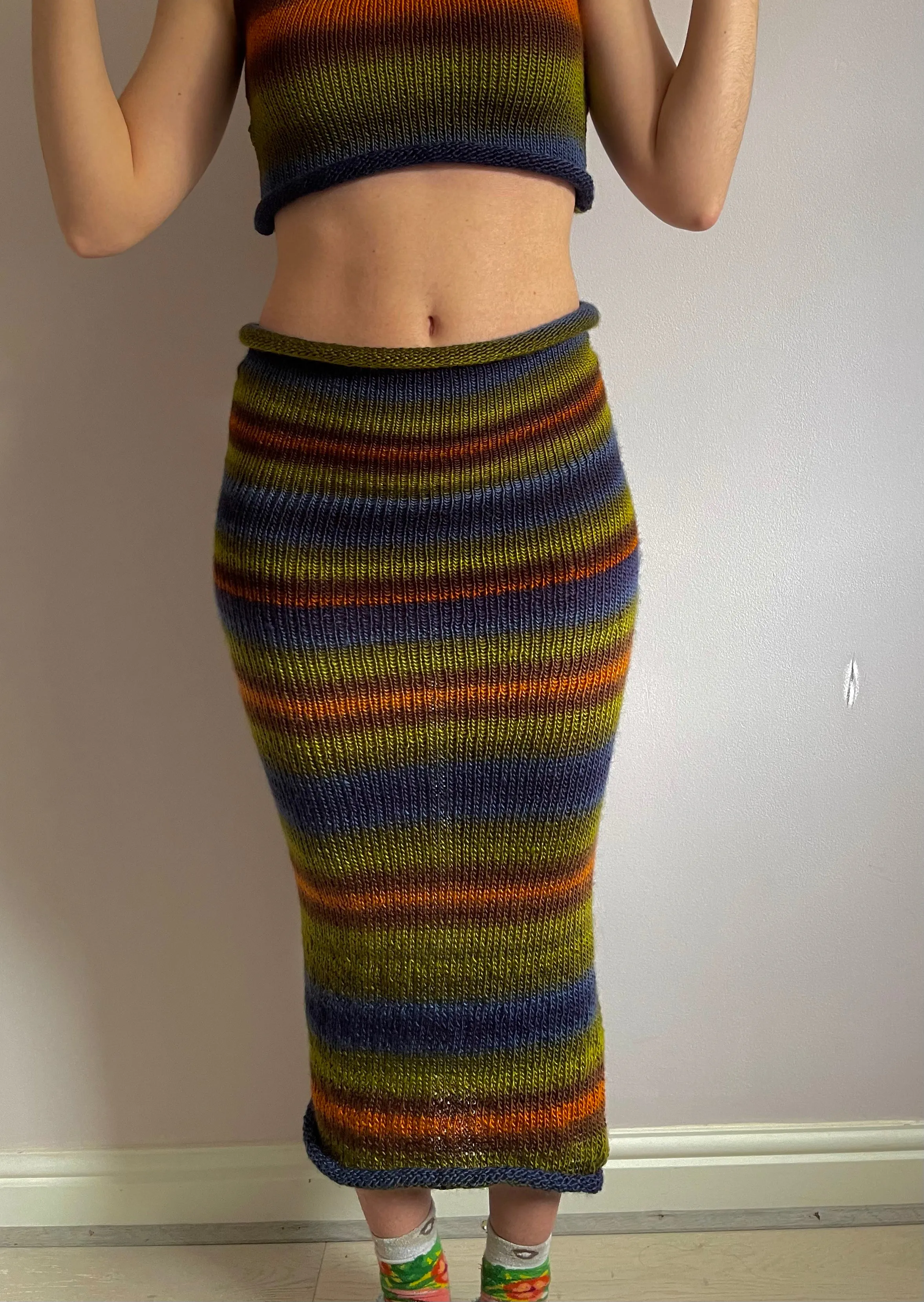 The Aspen Maxi Skirt - handmade knitted ombré maxi skirt with side slit