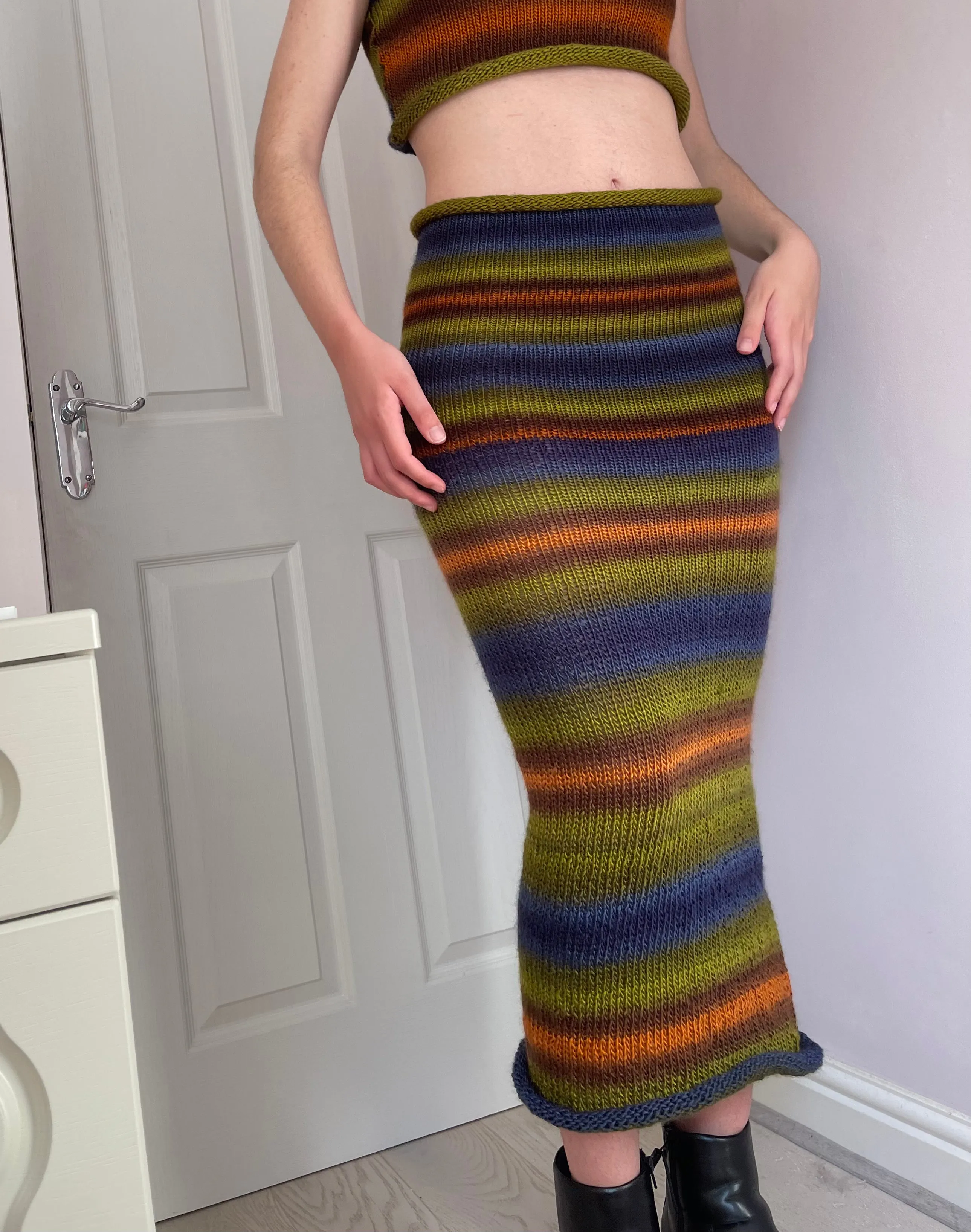 The Aspen Maxi Skirt - handmade knitted ombré maxi skirt with side slit