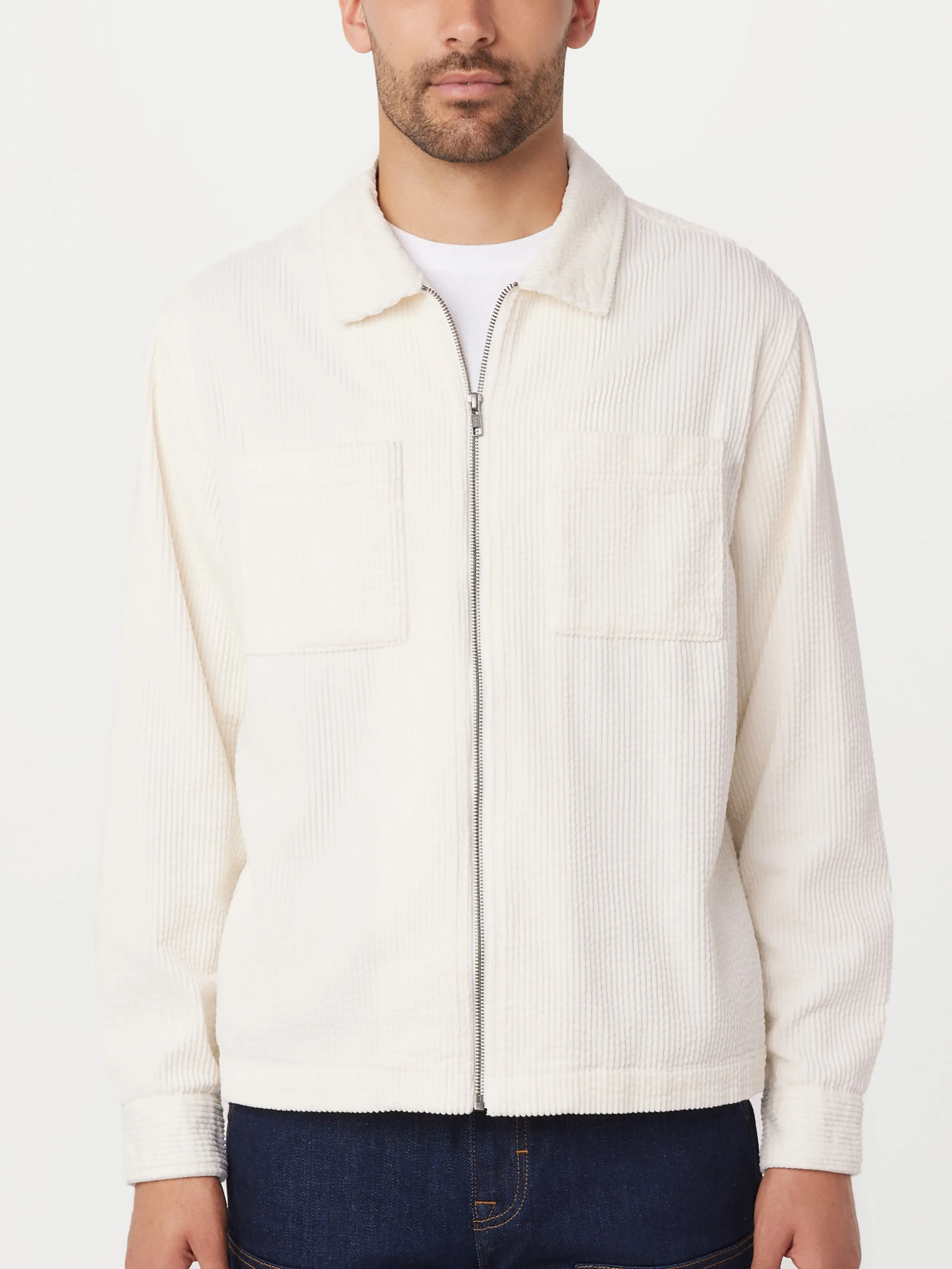 The Corduroy Zip Up Shirt in Off White