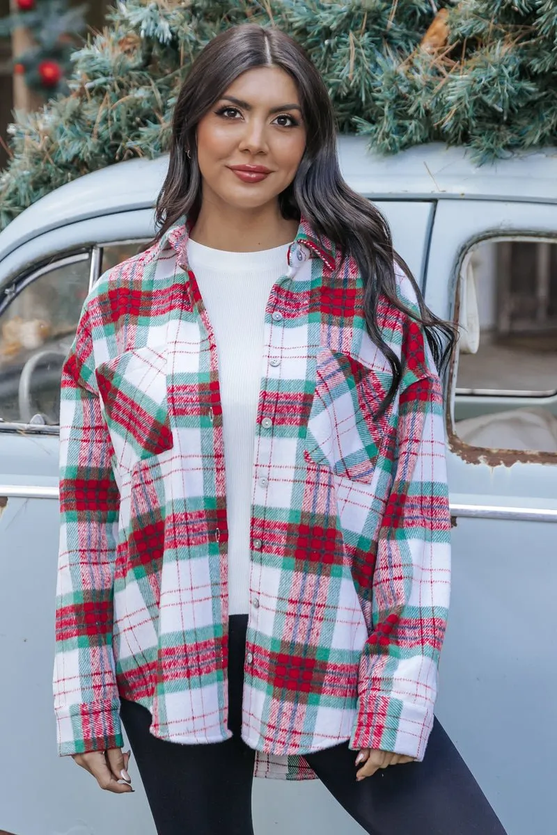 The Mistletoe Plaid Button Down Shacket