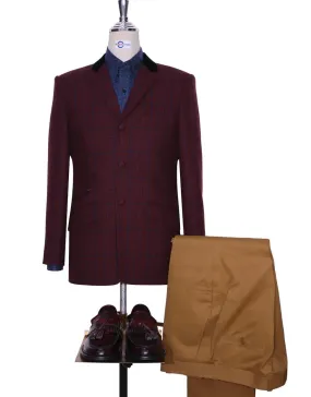 This Jacket Only | Burgundy Prince Of Wales Check Tweed Jacket Size 38R