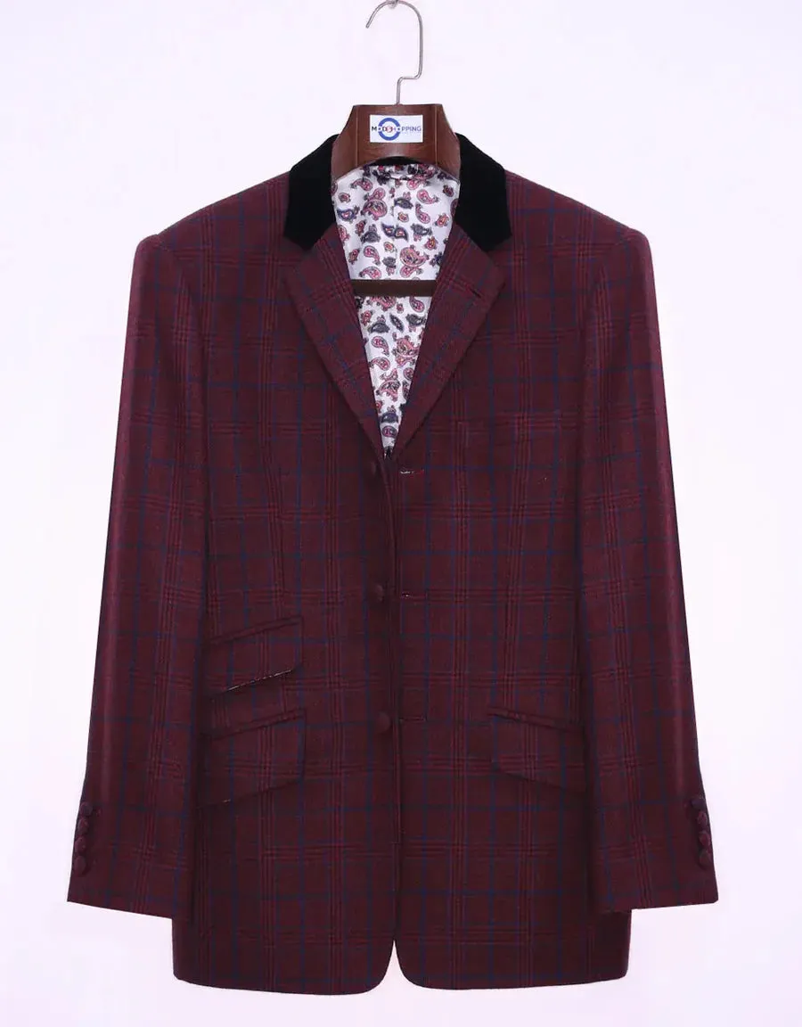 This Jacket Only | Burgundy Prince Of Wales Check Tweed Jacket Size 38R