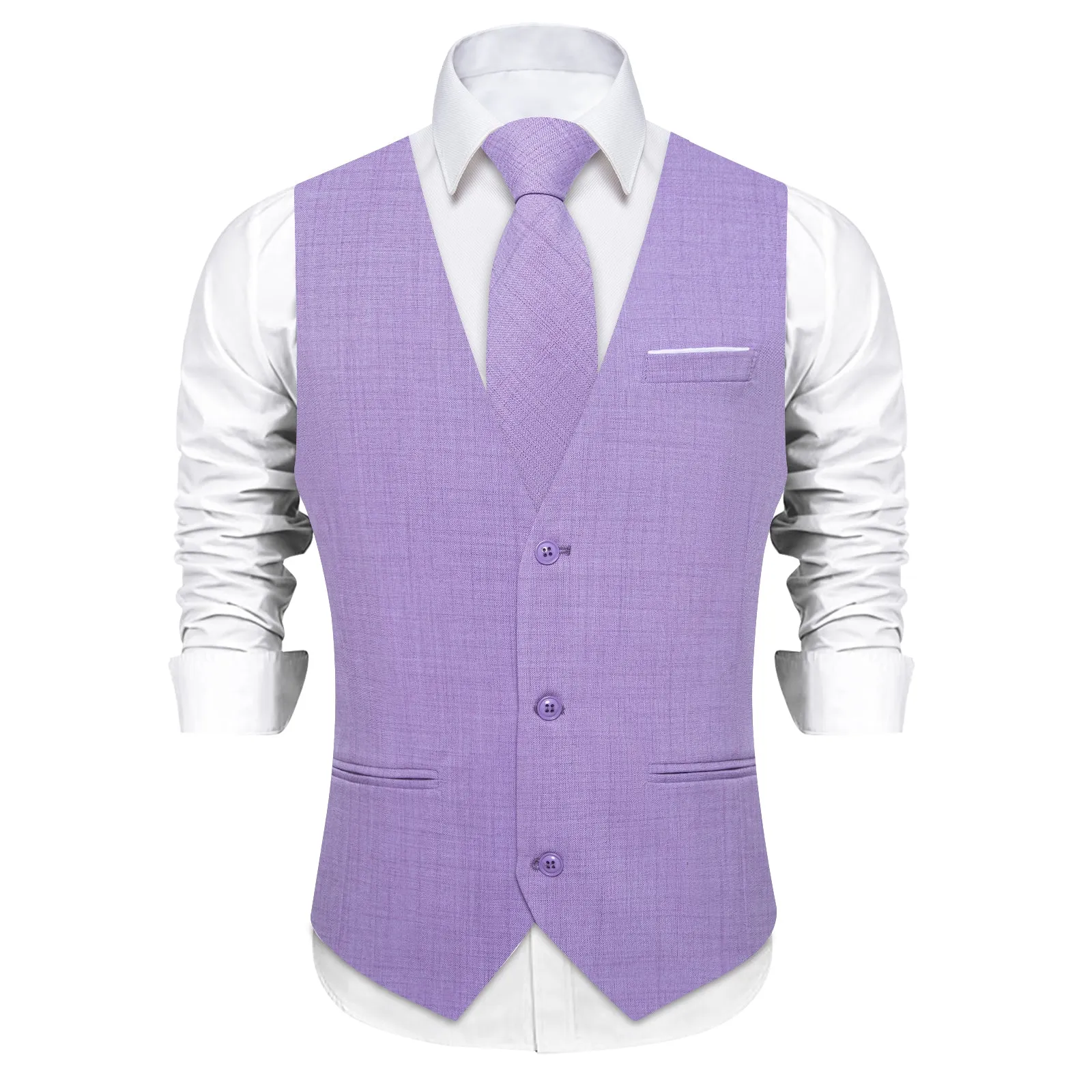 Ties2you Light Purple Solid Jacquard Men's Vest Necktie Bowtie Set