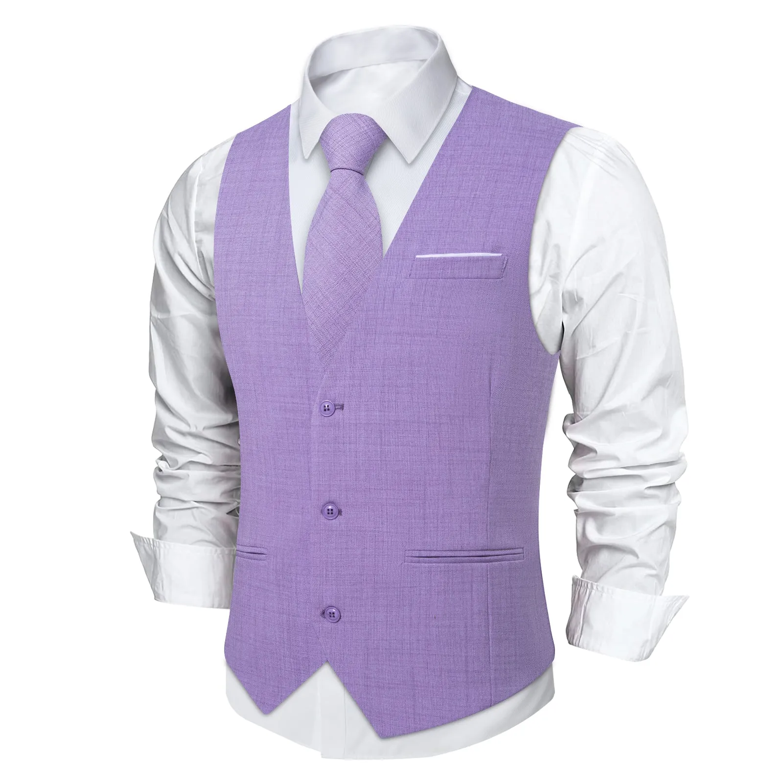 Ties2you Light Purple Solid Jacquard Men's Vest Necktie Bowtie Set