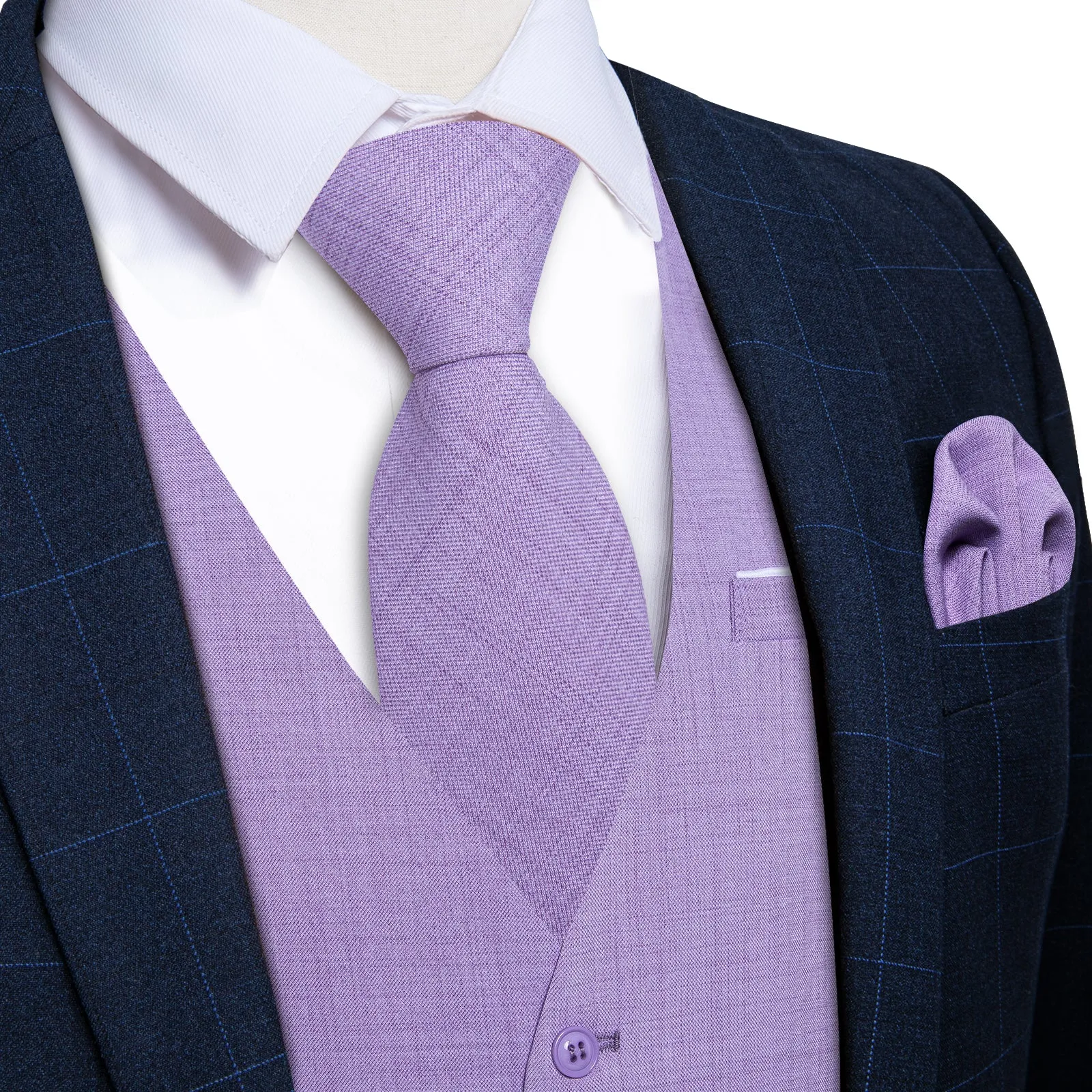 Ties2you Light Purple Solid Jacquard Men's Vest Necktie Bowtie Set