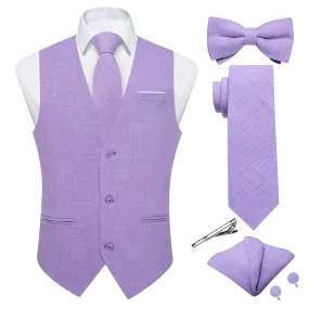 Ties2you Light Purple Solid Jacquard Men's Vest Necktie Bowtie Set