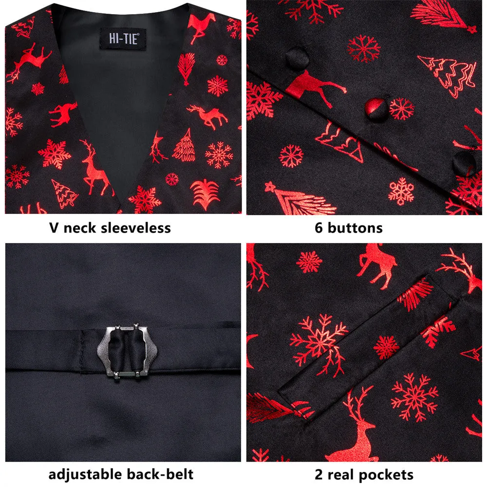 Ties2you Mens Silk Waistcoat Black Red Christmas Elements Vest Necktie Set