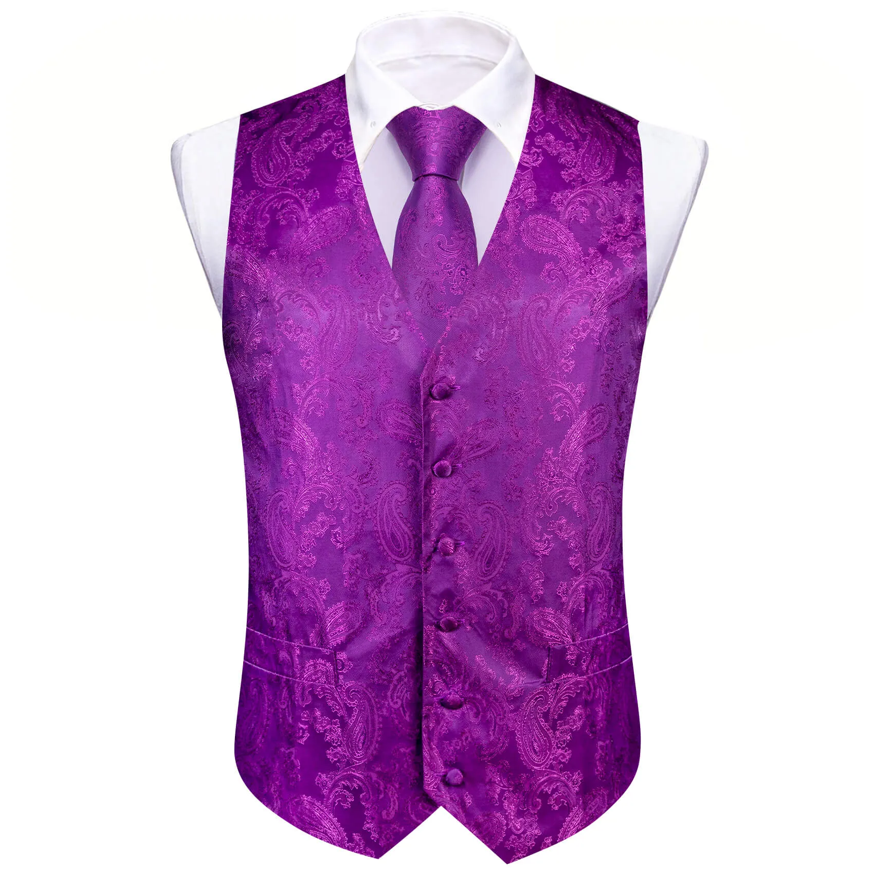 Ties2you Men's Vest Purple Paisley Silk Vest Tie Bow Tie Set 5PC