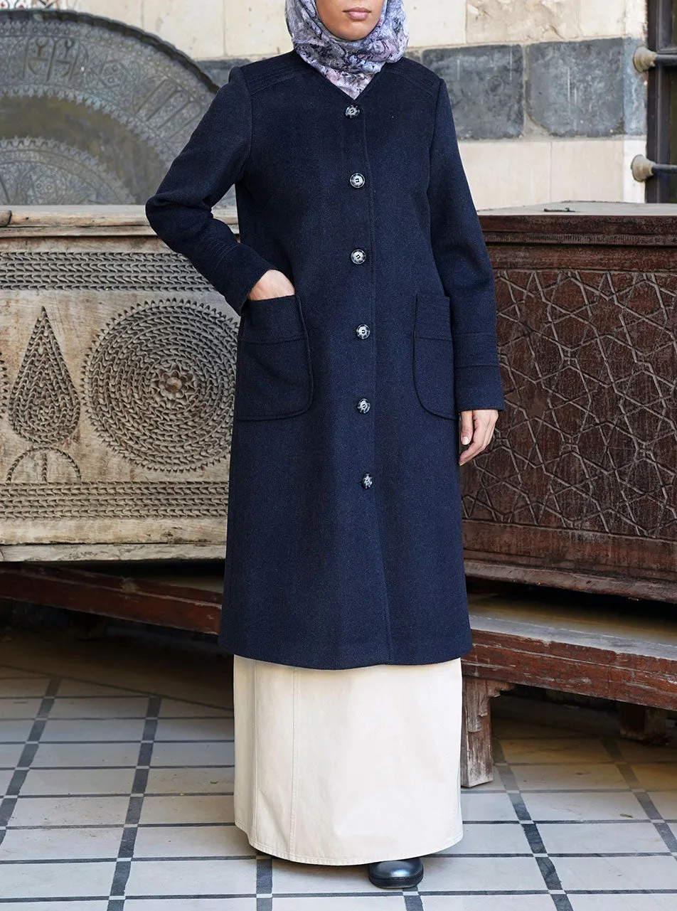 Toptstiched Wool Coat