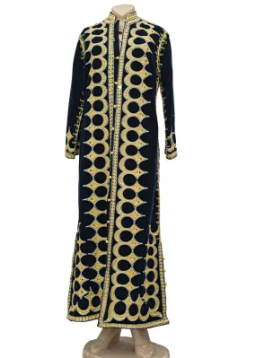 Traditional Midnight Blue Velveteen • Gold Embroidered Kaftan Coat