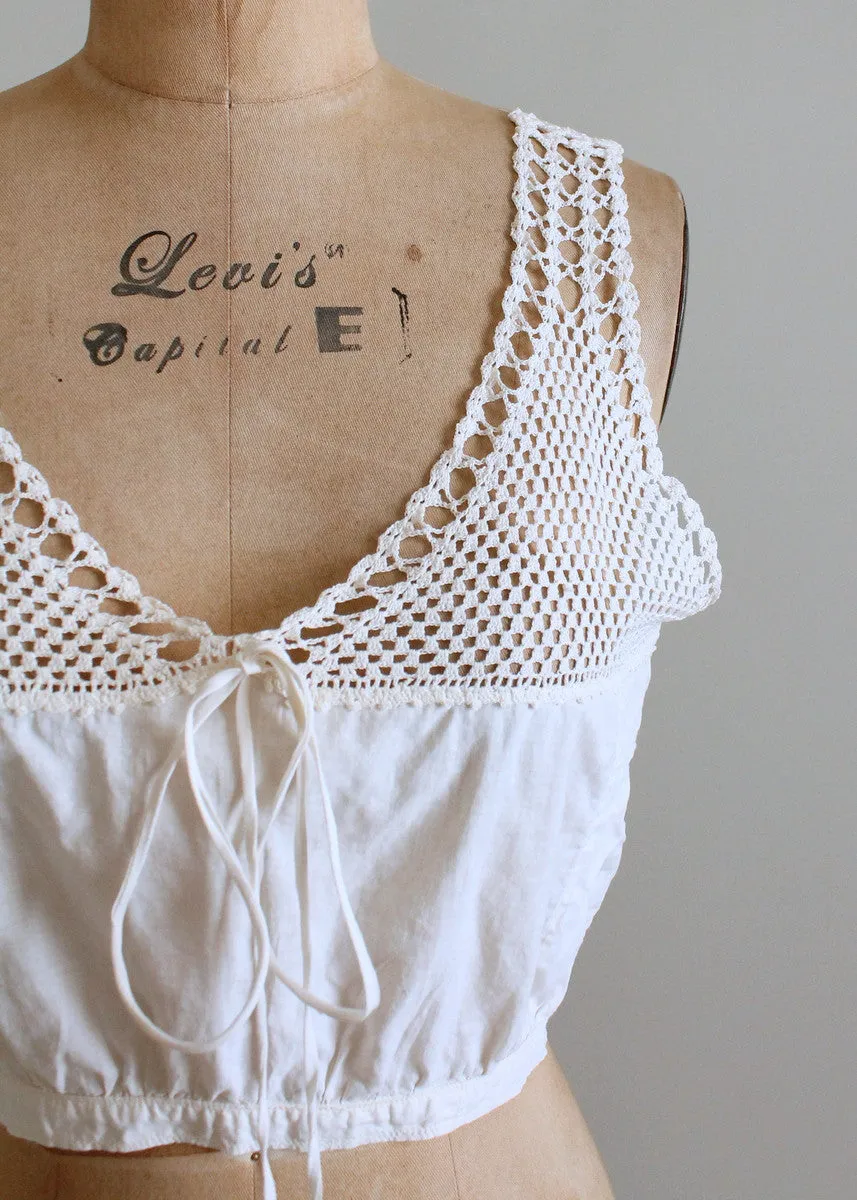 Vintage Edwardian Cotton and Crochet top Camisole Tank Top