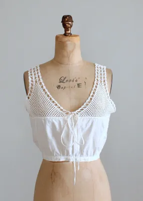 Vintage Edwardian Cotton and Crochet top Camisole Tank Top