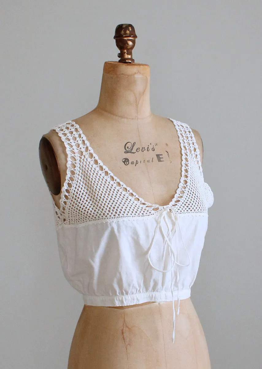 Vintage Edwardian Cotton and Crochet top Camisole Tank Top