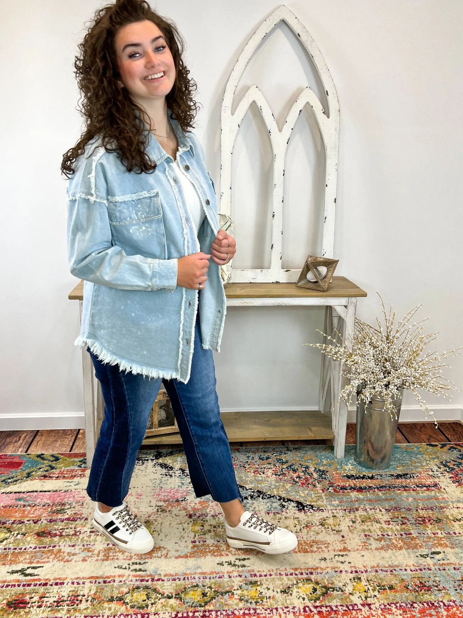 Washed Oversized Denim Chambray Jacket - Indigo