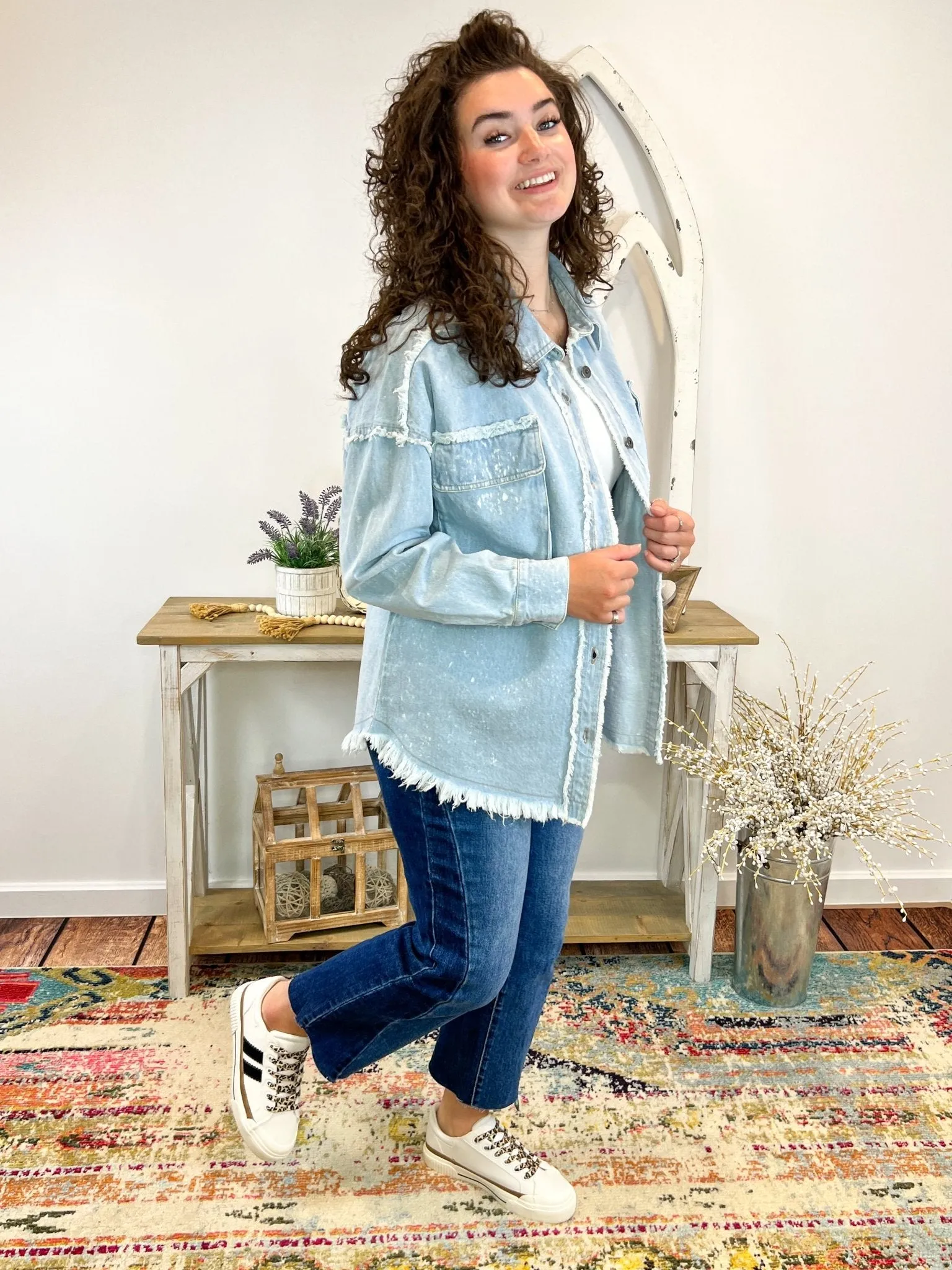 Washed Oversized Denim Chambray Jacket - Indigo