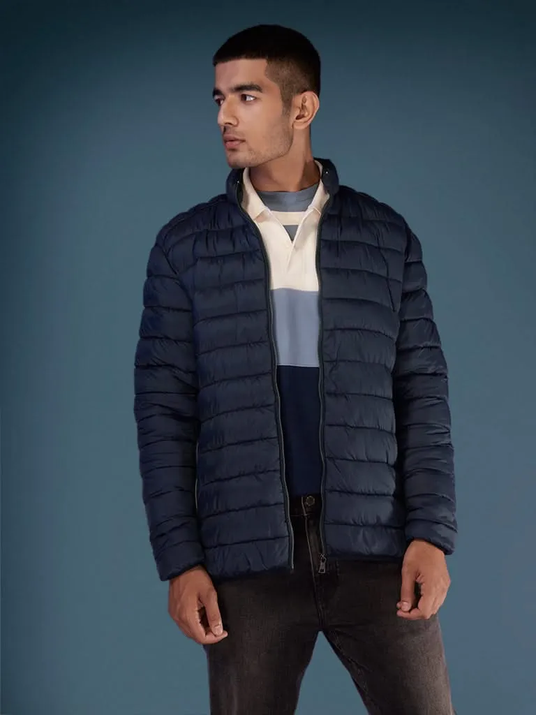 WES Casuals Navy Relaxed-Fit Puffer Jacket