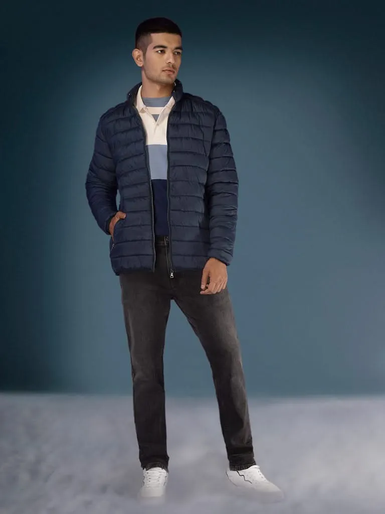 WES Casuals Navy Relaxed-Fit Puffer Jacket