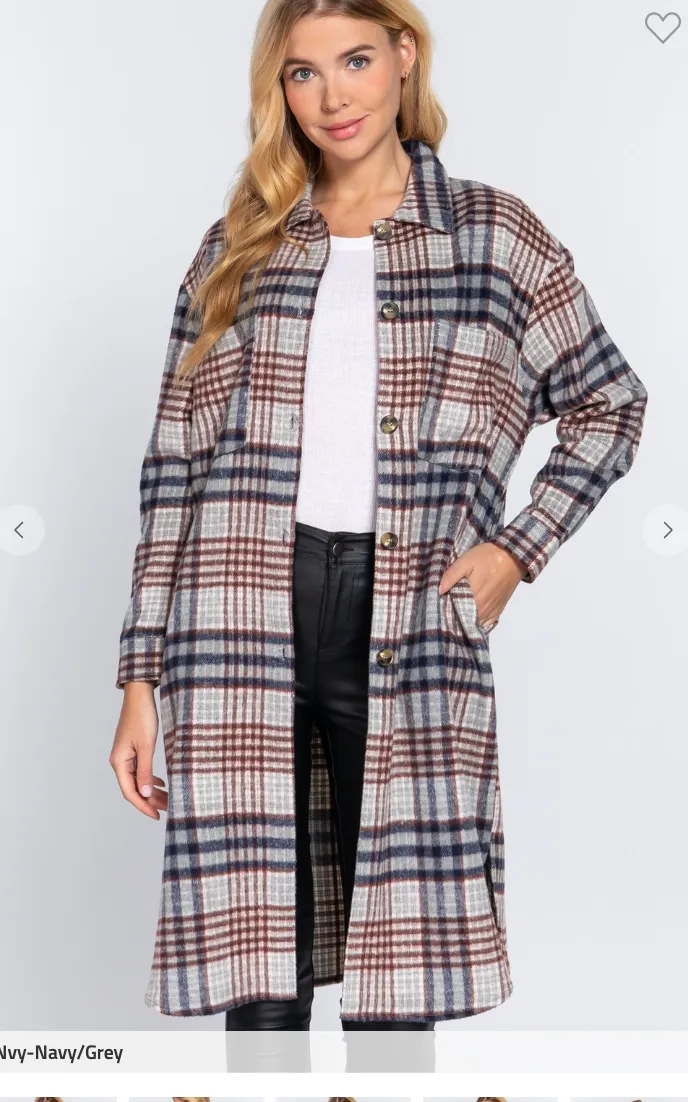 Whisk Away Navy/Grey Long Plaid Shacket - Final Sale