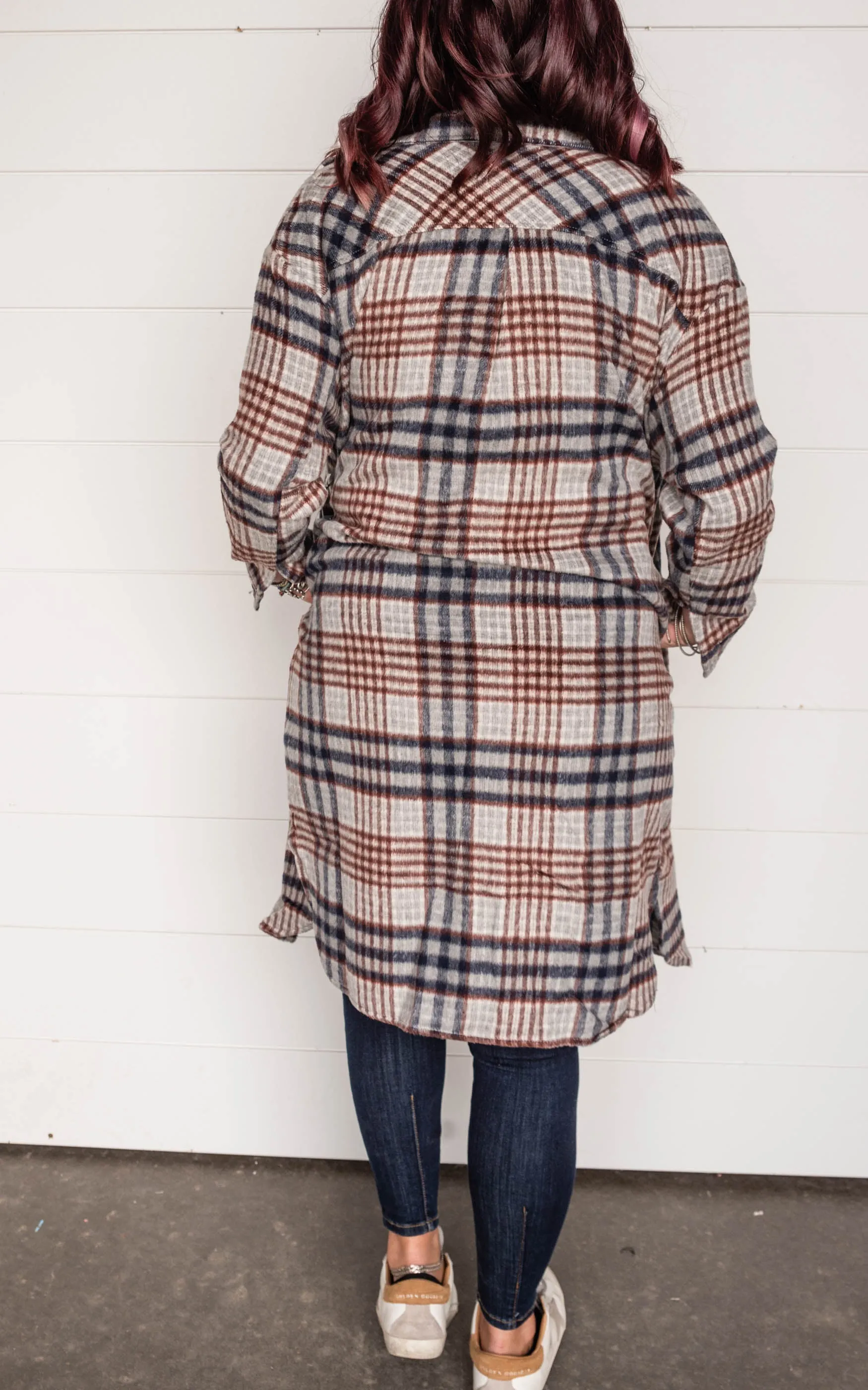 Whisk Away Navy/Grey Long Plaid Shacket - Final Sale