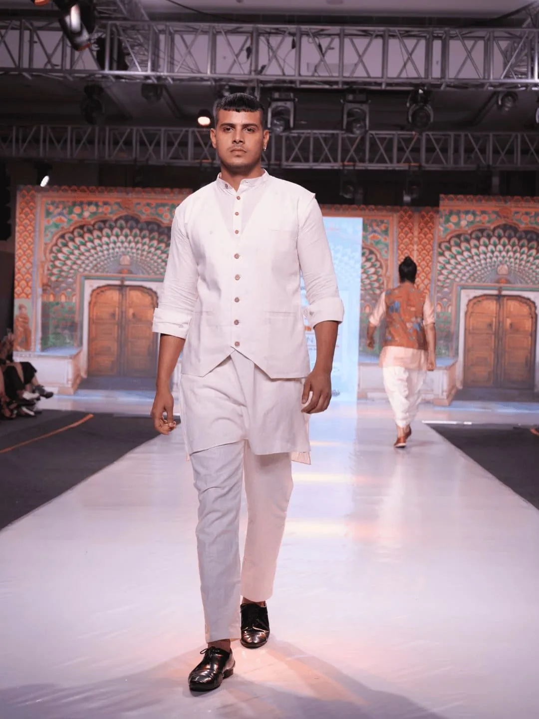 White Kantha Work  Khadi Cotton Men Jacket