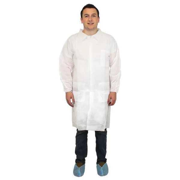 White Polypropylene Disposable Lab Coats - Case of 30